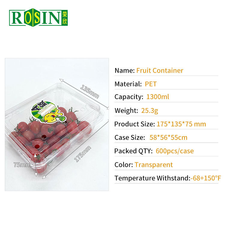 Disposable Clear PET Clamshell Hinged Lid Container Packing Supermarket Plastic Blister Fruit Salad Box With Holes