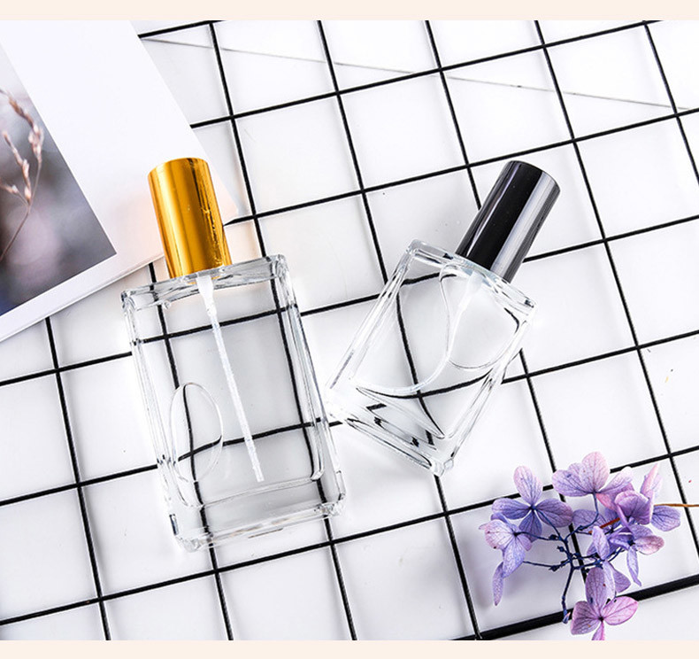 Custom 50ml Pump Spray Perfume Bottle Clear Empty Square Glass Refillable