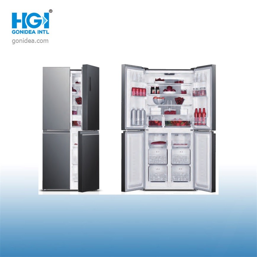 Frost Free French Style Four Door Bottom Mount Refrigerator Silver