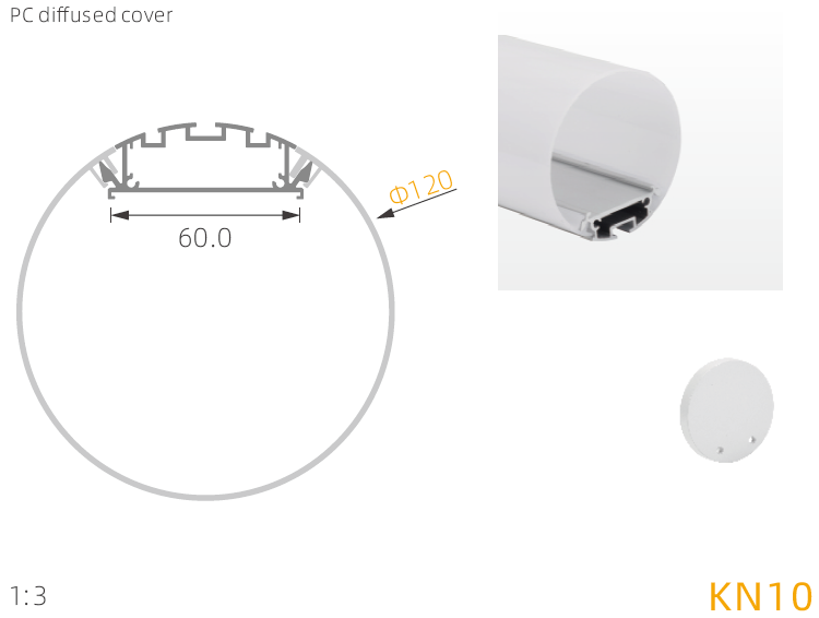 Diameter 60mm aluminum profile round for led tube light