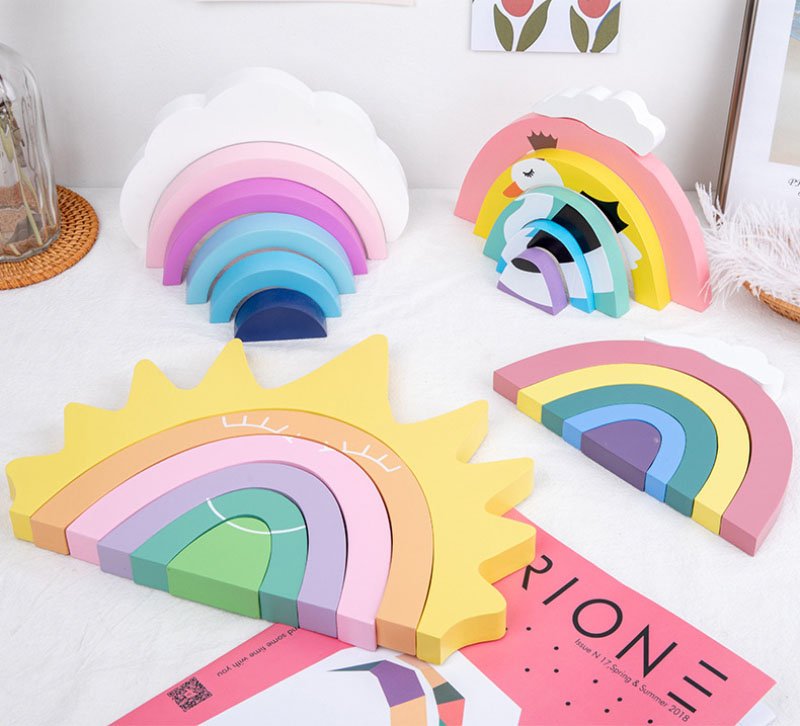 Non Toxic 22cm Rainbow Stacker Wood Montessori Creative Wood Toys