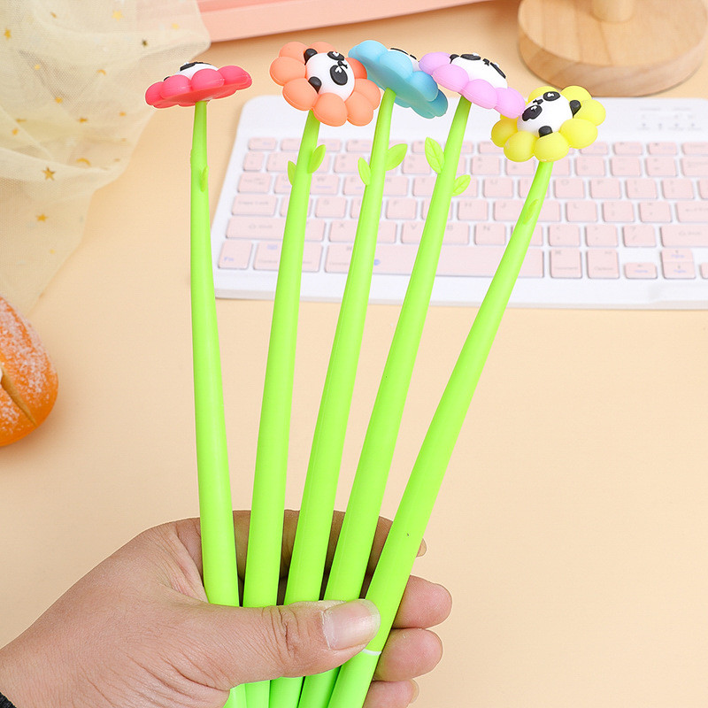 Panda Flower Pens Rose Shaped Ballpoint Pen Creative Liquid Black 0.5mm Gel Ink Rollerball Pen For Girls Women, Office School Decoration Supplies