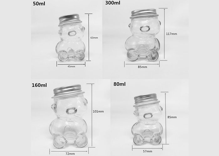 Cartoon Sealable Glass Jars Bear Shape Aluminum Lid High White Glass