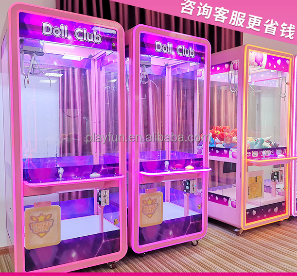 Playfun Coin Operated Games Luxury Full Transparent Doll Park pink Toy Club Candy Claw Crane Game Machine
