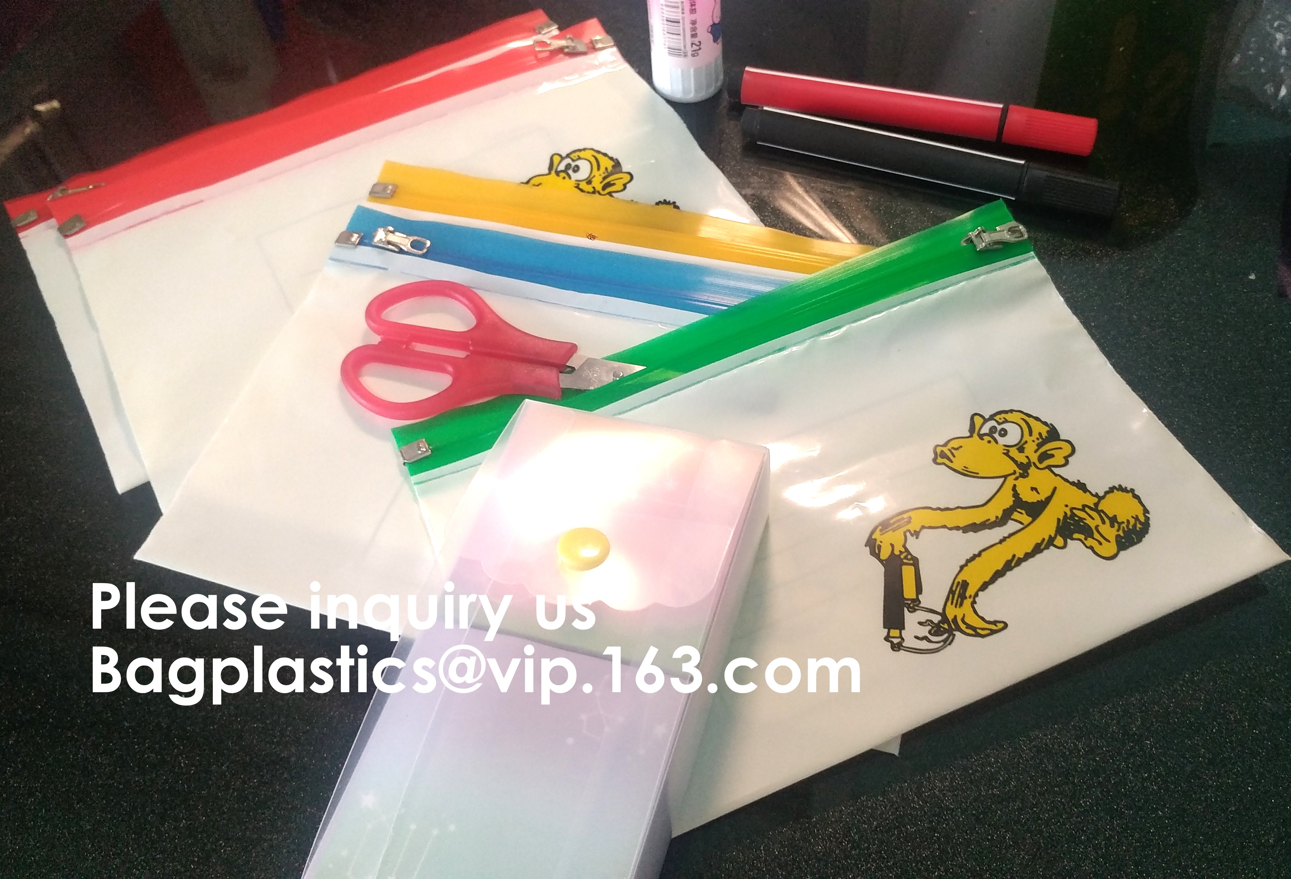 Metal Slider Office File Folder Mesh Clear PVC Zip Lock Document Bag,Folder File Wallet Zipped Lock Document Bag pack