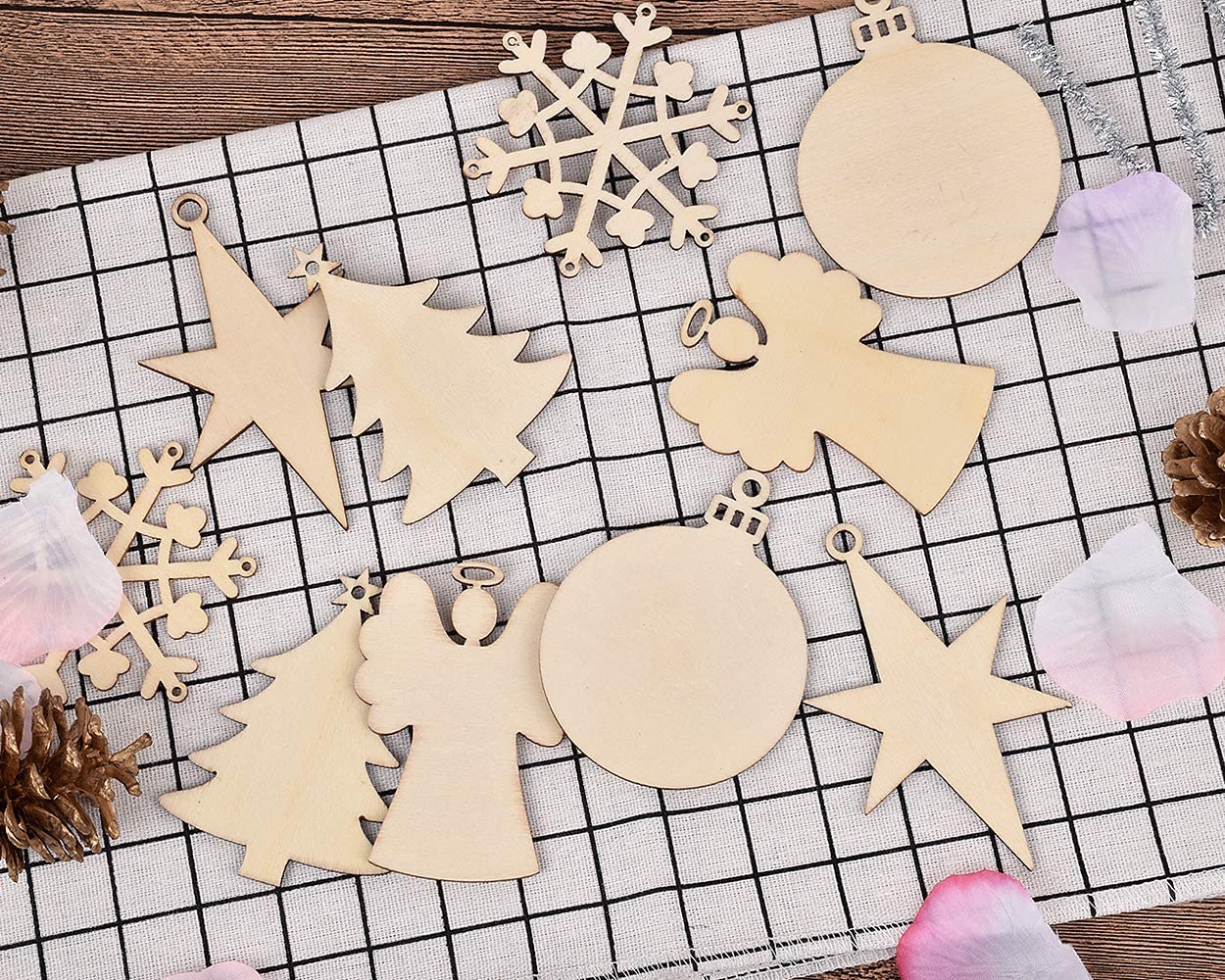 Christmas Wooden Ornaments Wood Slices Decorations Hanging Embellishments with Strings DIY Ornament Crafts Tree