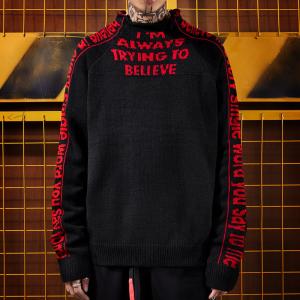 5GG Roll Collar Round Neck Mens Warm Sweaters Boys Long Sleeve Knitted Pullover