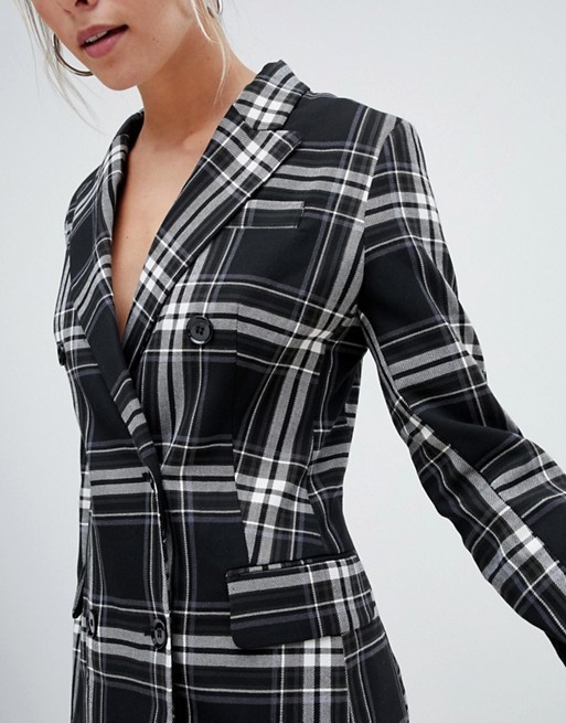 OEM high quality girls multi check print blazer dress