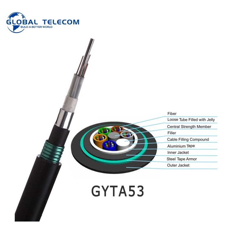 Underground G652D Single Mode Outdoor Fiber Cable Double Jacket Armored PE Sheath