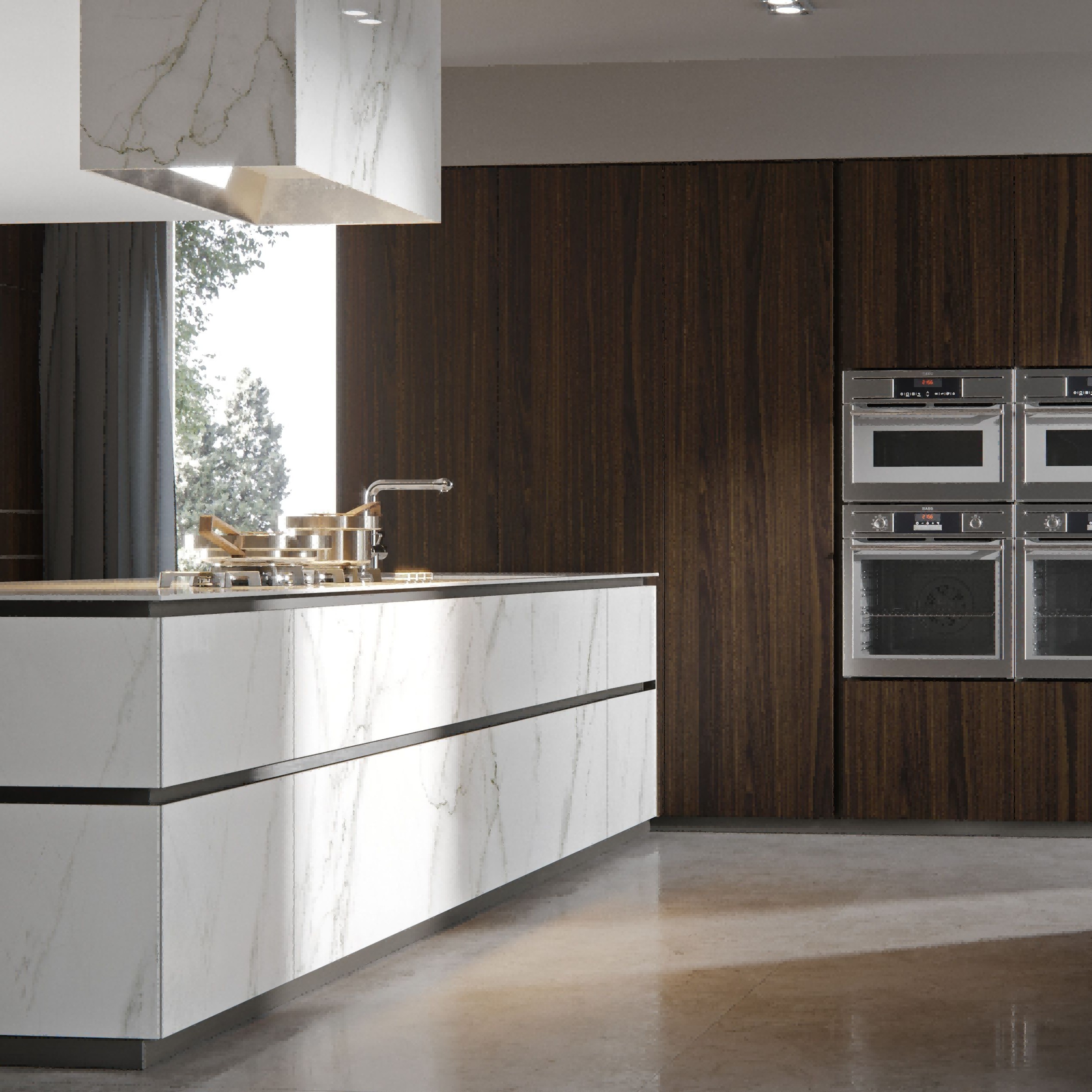 High-end Design Melamine Kitchen Cabinet CustomizationAnd Automatic Push-to-Open Doors