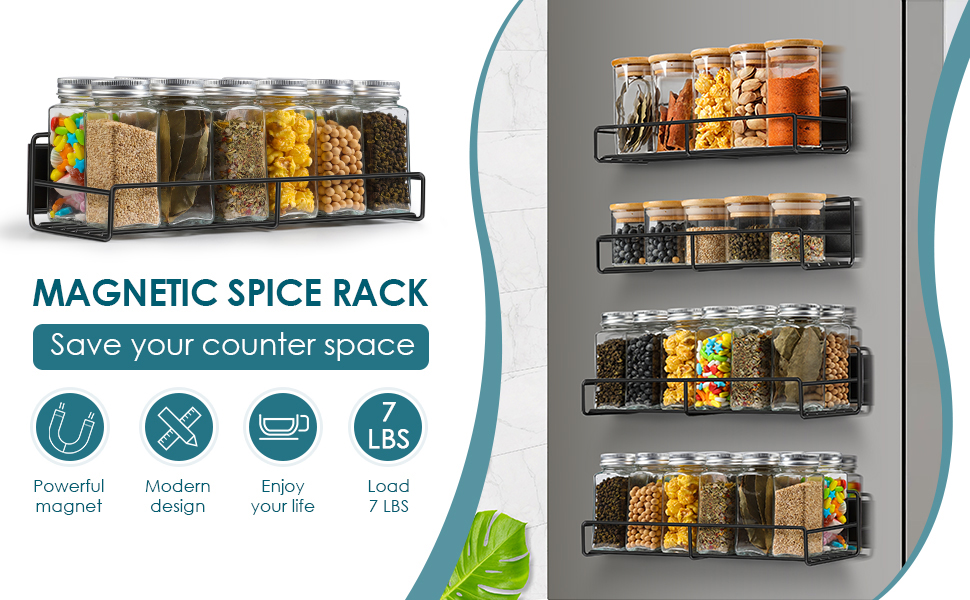 Detachable Functional Design Super Strong 2-Layer Magnetic Spice Rack for Fridge