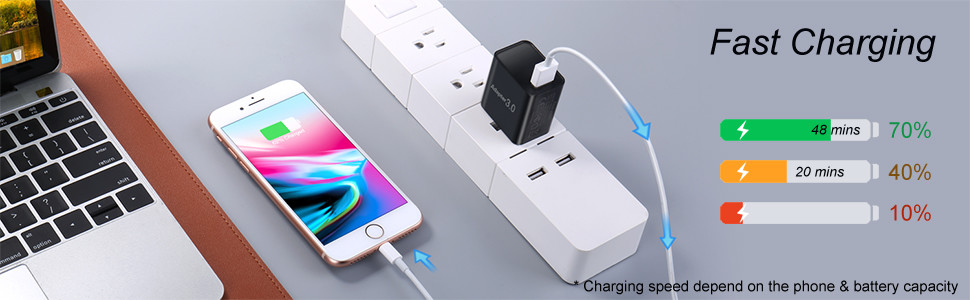 2 Pack 3.0 Adapter 18W Quick Charging Block USB Wall Plug Power Charger Brick