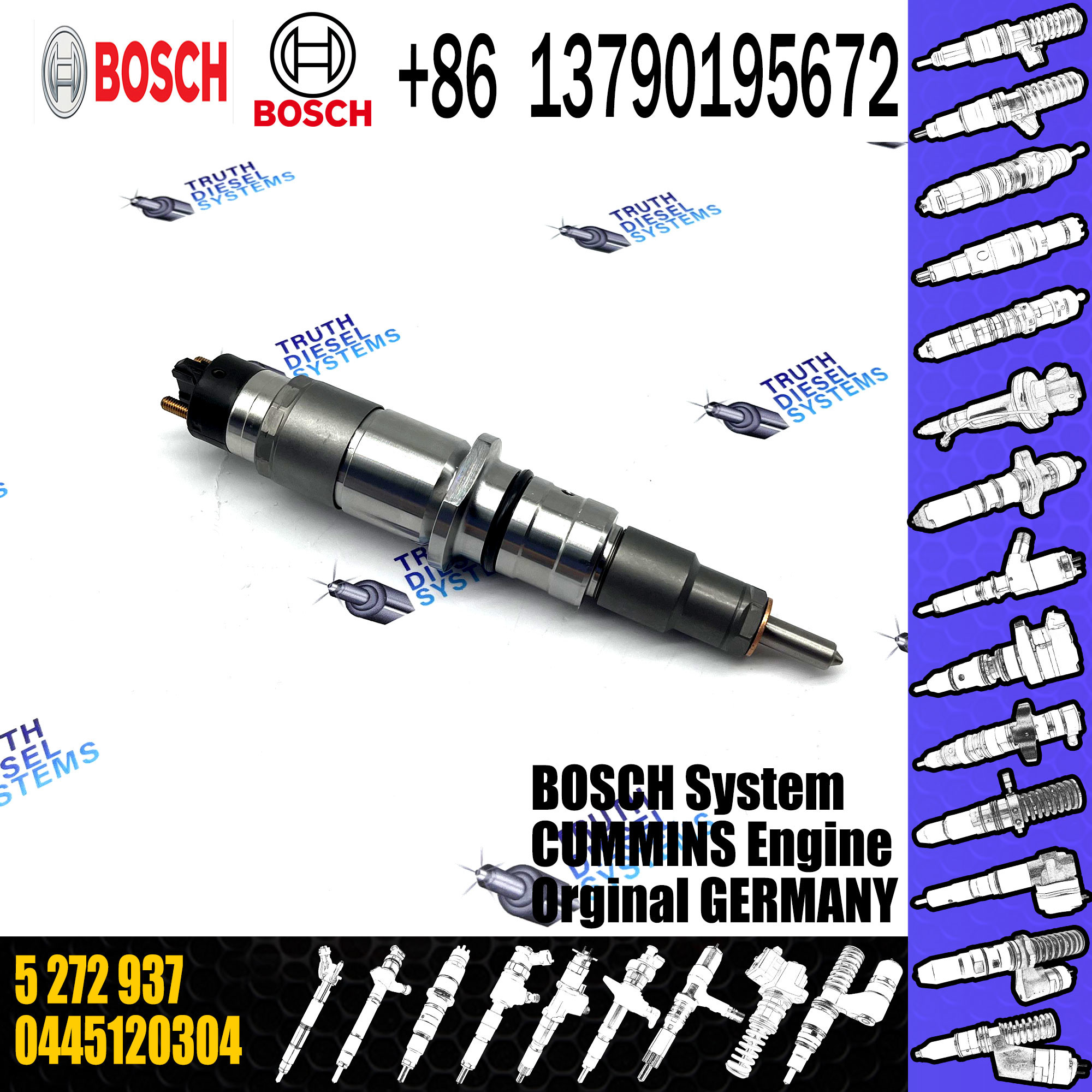 Cummins Fuel system Common rail fuel injector 0445120304 ISLe QSL9 engine fuel injector 5272937