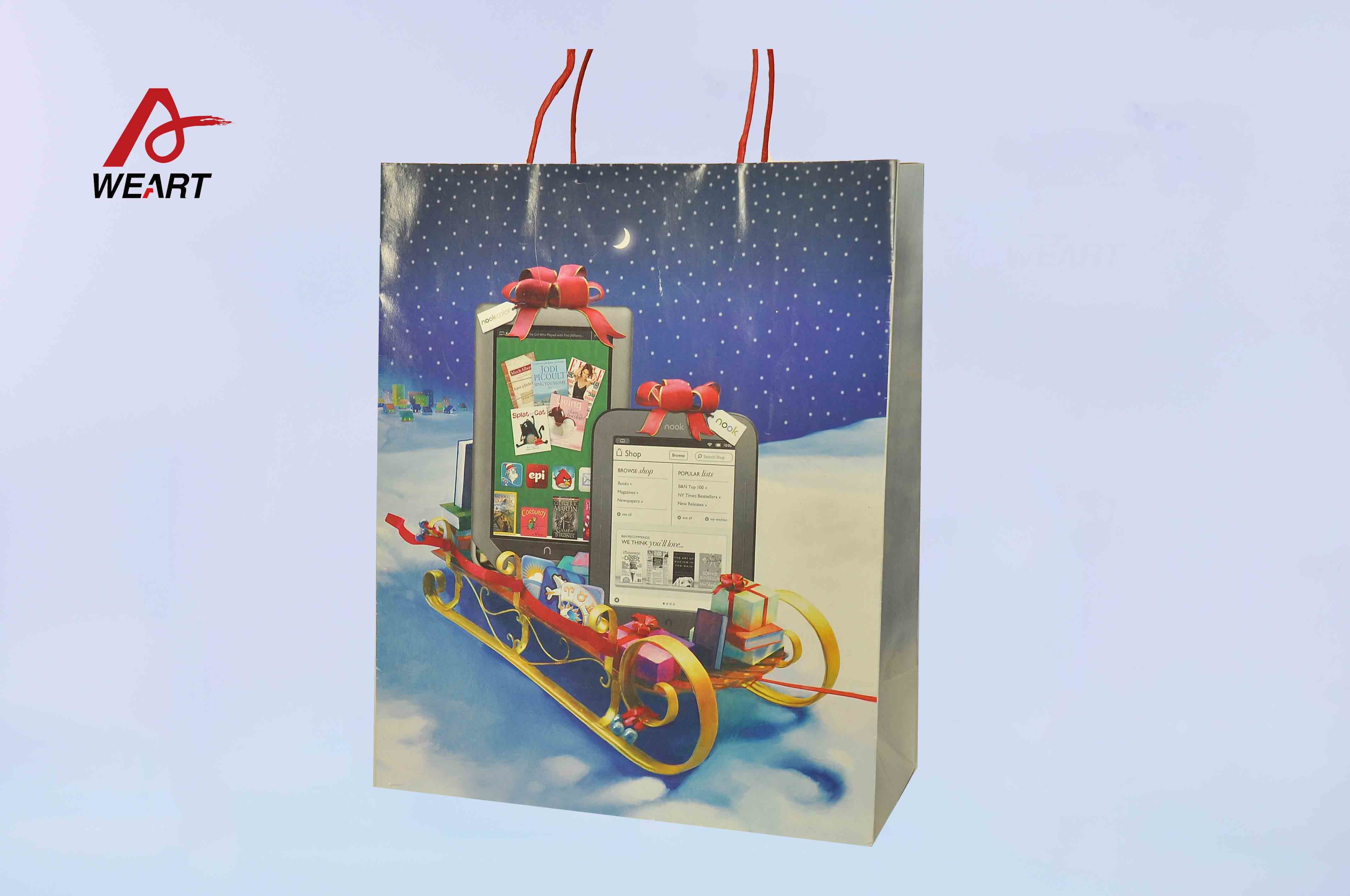 Art Christmas Paper Bags , Unique Christmas Gift Bags Blue Cotton Handle