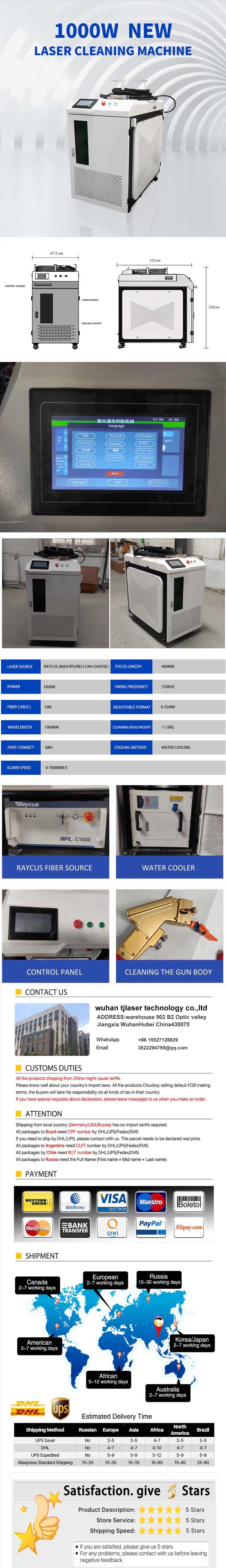Metal Applicable 1000w 2000w Fiber Laser Cleaning Machine for Oil Stain Rust Coating Materials Paints Removal 2024 Year