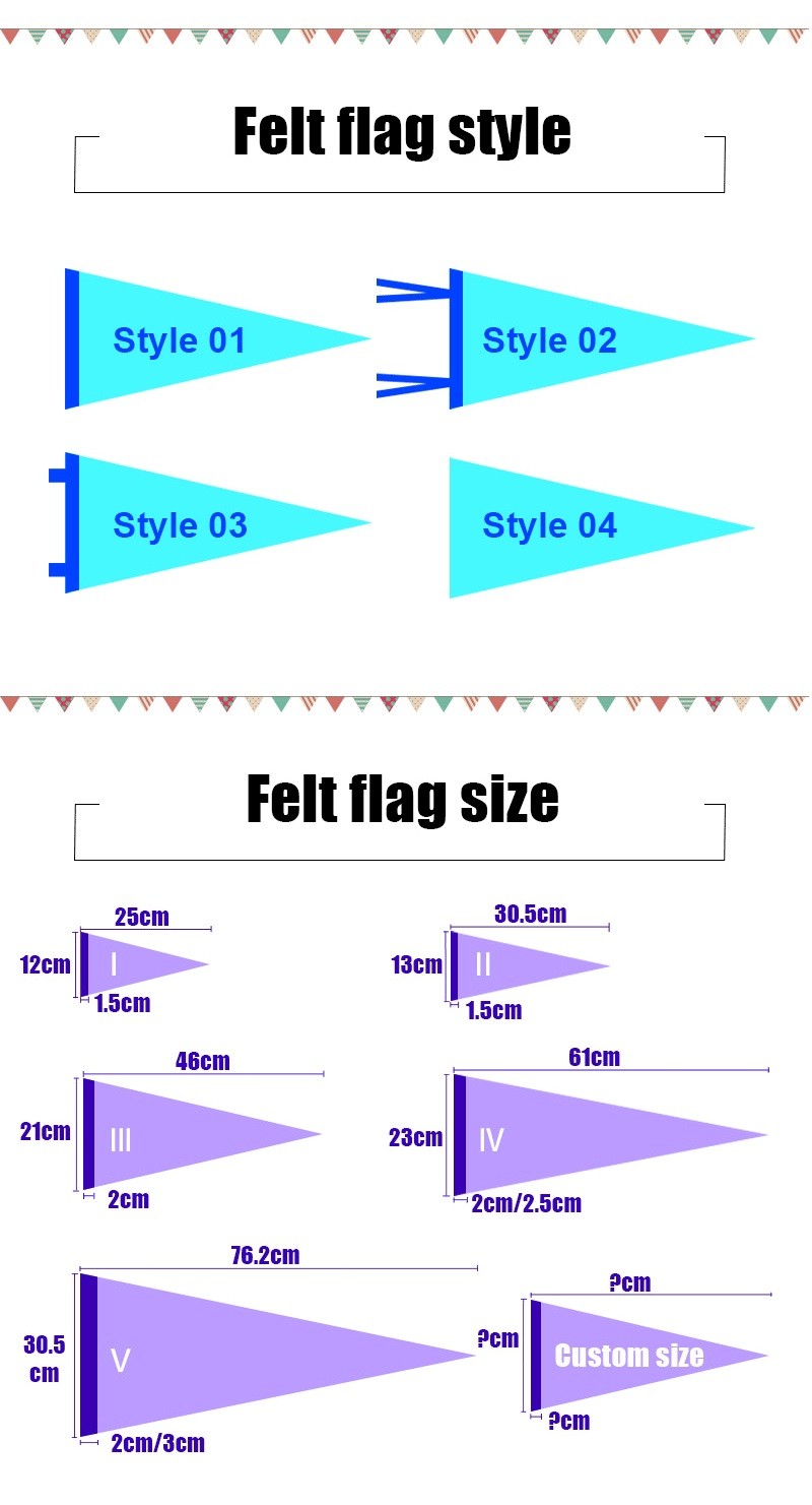 Silk Screen Printing Felt Pennant Banner , 15x20cm Outdoor Pennant Banner