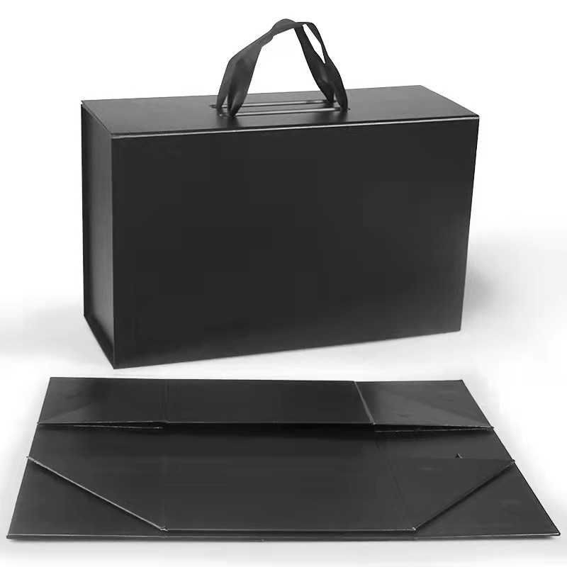 Magnetic Flip Rigid Cardboard Packaging Black Kraft Boxes 20x18x6