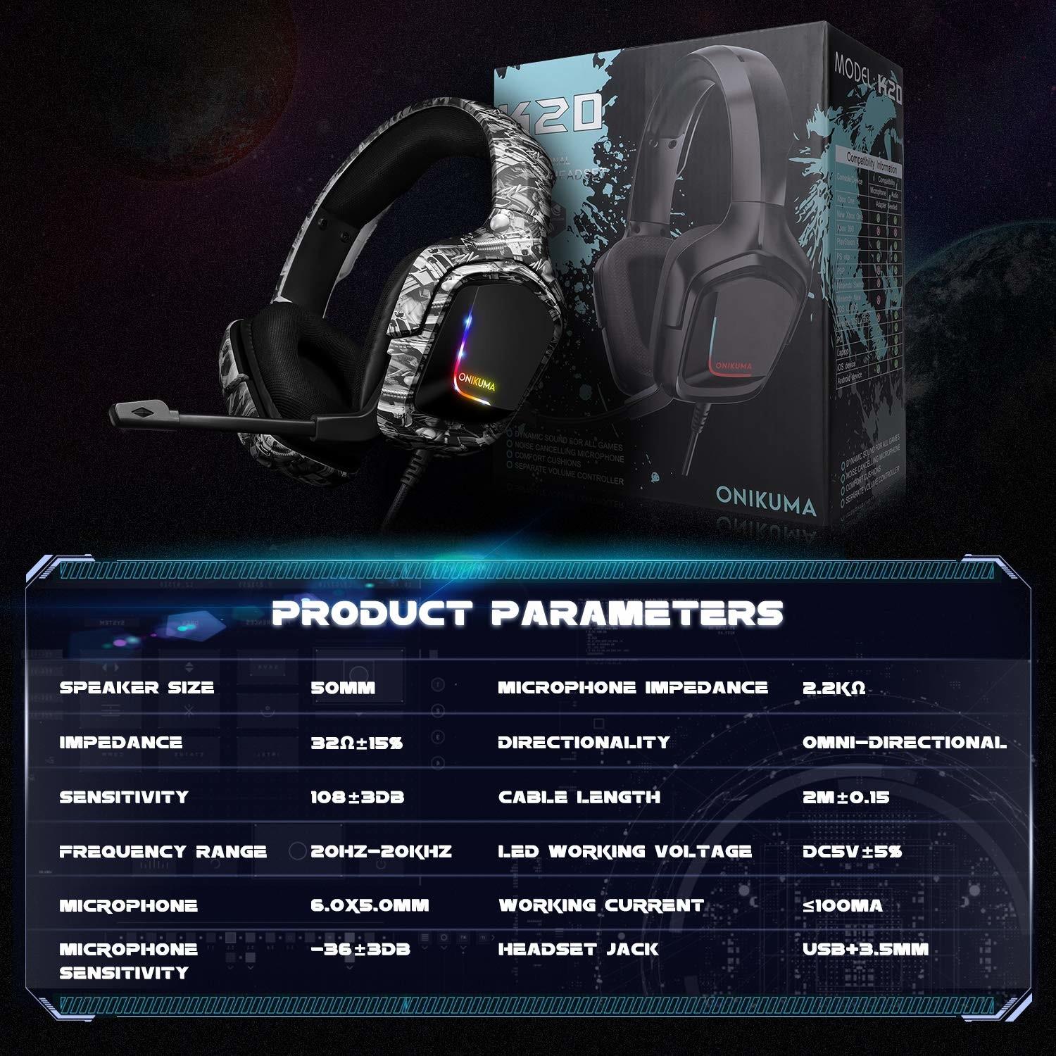 ONIKUMA K20 Camouflage Gaming Headset