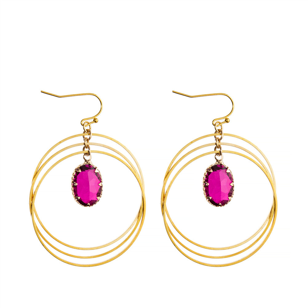 Three Circle Loop Hoop Dangle Pendant Earring With Gold Plated Connector