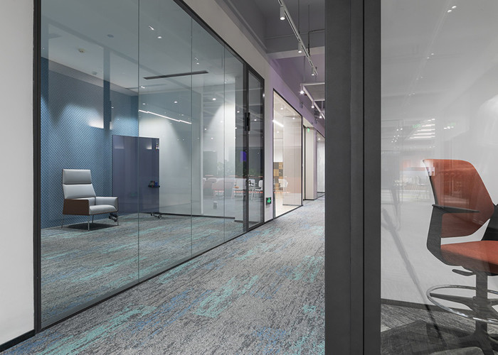 Acoustic Double Partition Within Commercial Aluminum Frame Glass Office Partitions Enhanced Sound Insulation