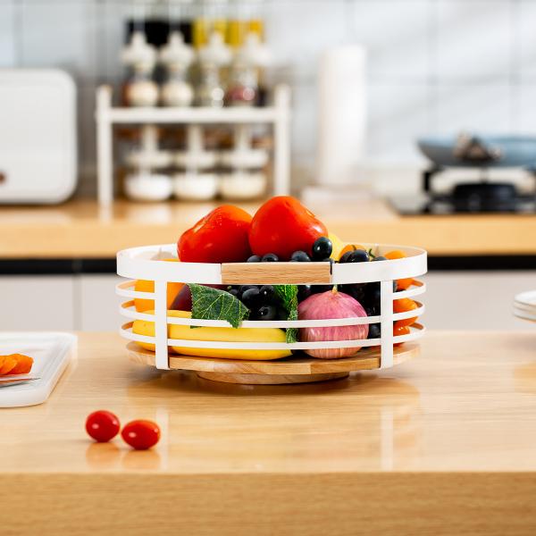 Kitchen Organiser Modern 360 Rotatable White Home Metal Table Organizer Wood