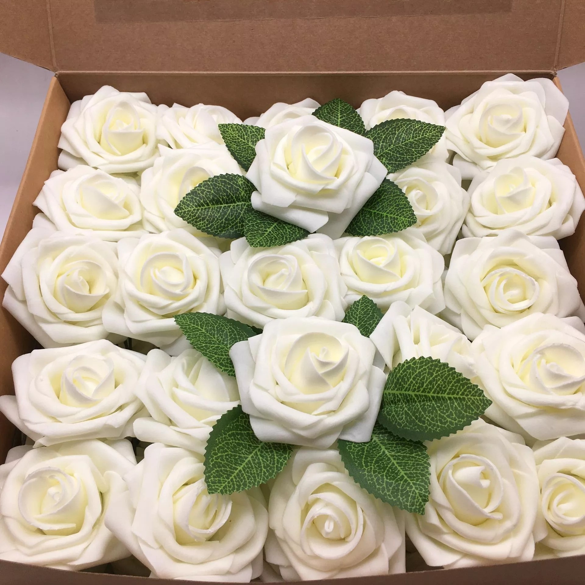 Artificial Flower Foam Rose With Leaf and Stem For Wedding gift Birthday gift Christmas Day Gift