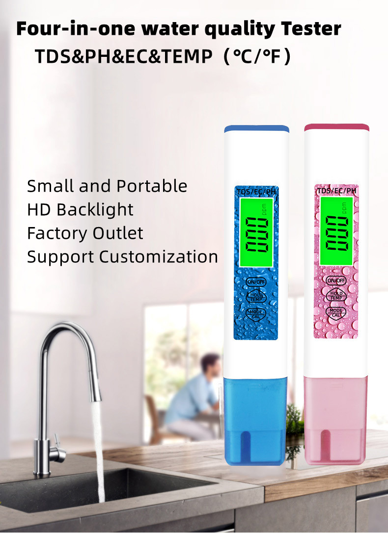 Back Light Display 4 in 1 Water Test Pen for Home Swimming Pool and Aquaculture Control