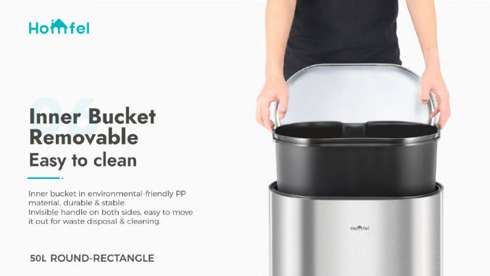 ODM Stainless Steel rounded rectangle Foot pedalTrash Can With Soft Close Lid ktichen trash bin