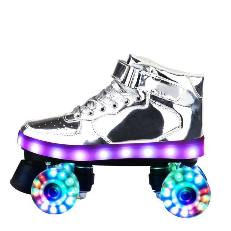 Double Row 4 Wheel Roller Skates Patines Led Rechargeable 7 Colorful Luminous