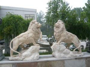 China Travertine stone lions sculpture for garden on sale