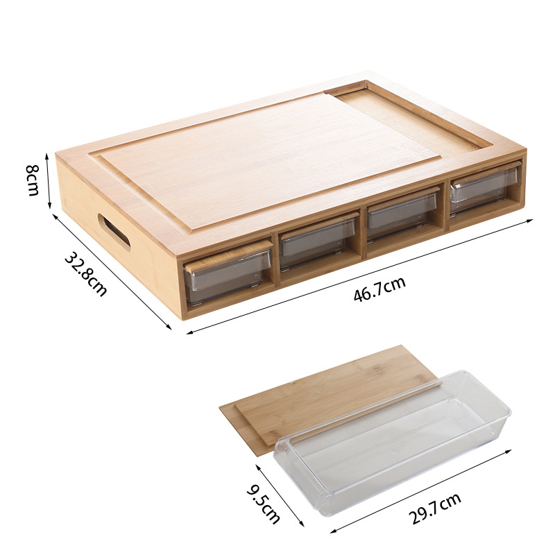 CE Certified Four-Drawer Large Bamboo Kitchen Cutting Board Storage for Food Supplies