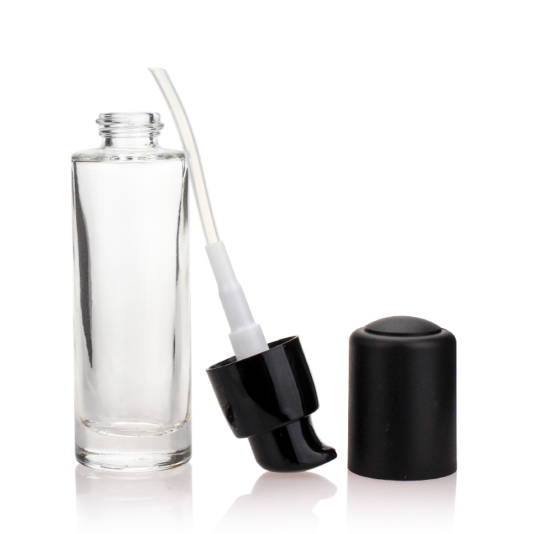 Clear Matte Round Pump Bottle 30ml Glass Bottle With Cap For Liquid Foundation