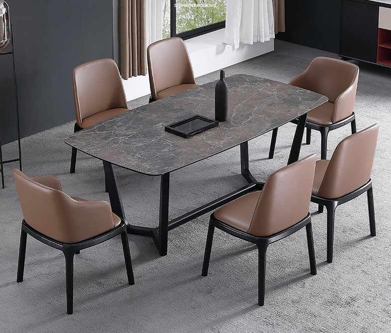 180cm Marble White Luxury Dining Table And Chairs 4 Seater 6 Pieces Minimalist