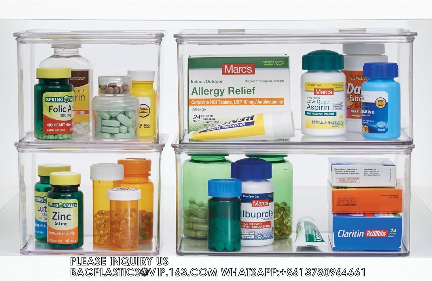 Plastic Bathroom Vanity Organizer Bin With Lid For Medication, Accessories, Cosmetics And More, 7.25" X 10.75" X 5"