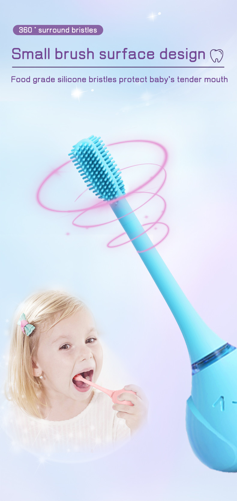 Waterproof Ultrasonic Sonic 360 Degree Baby Children Kids Auto O-Shape Electr Toothbrush