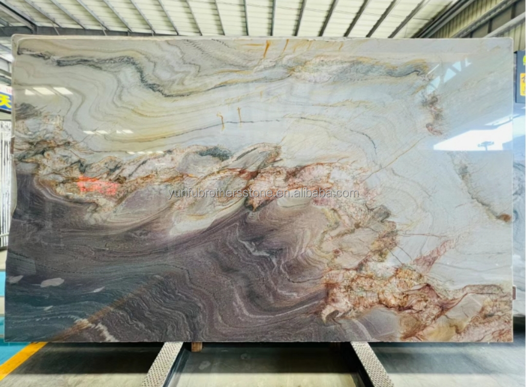 Polished Purple Marble Stone Big Slab Dining Table Top for Modern Bedroom Hall Design