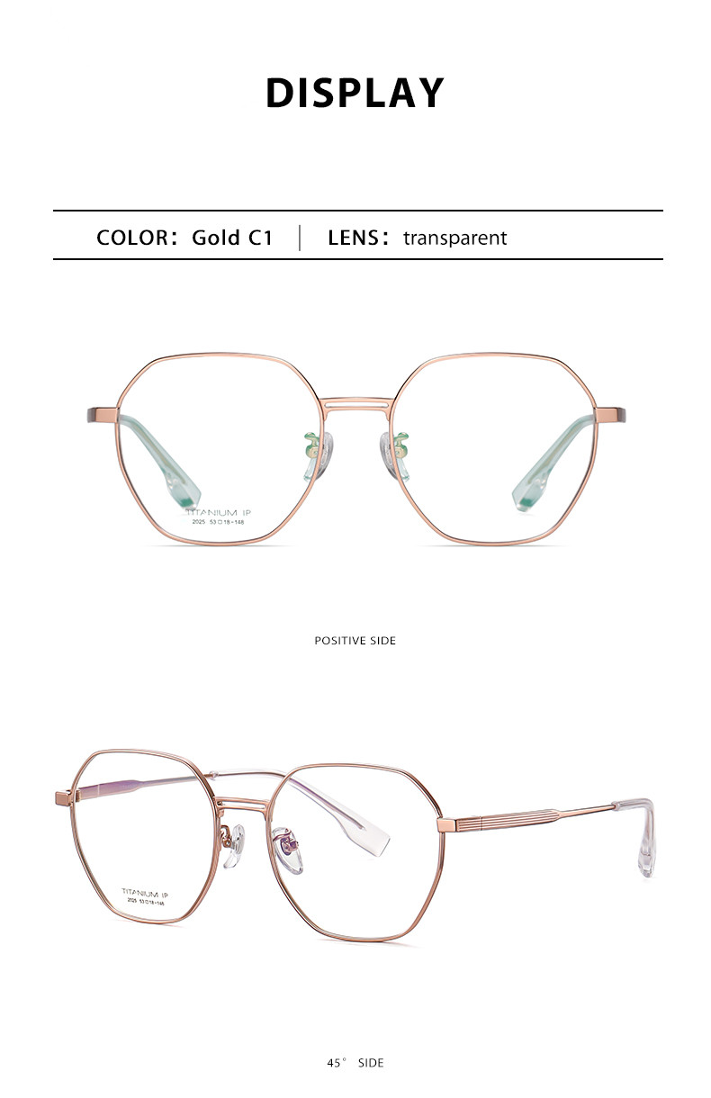 Polygonal Myopic Titanium Frame Glasses IP Plating For Men