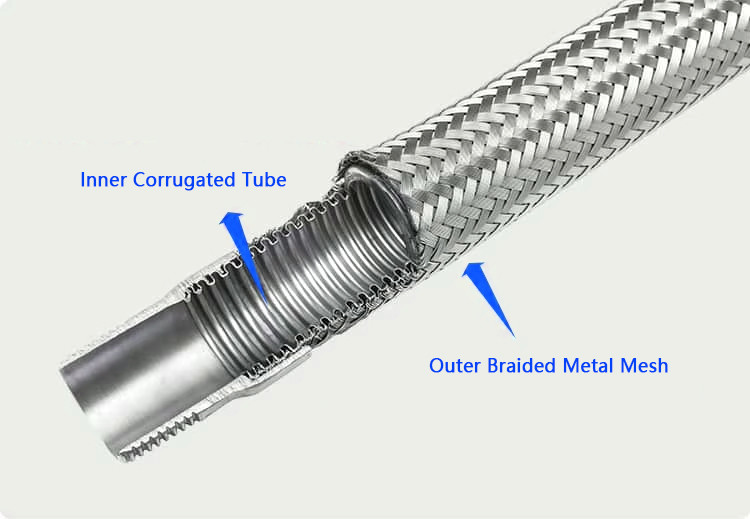 1-2 Layers Flexible Metal Braided Hose 6 Inch 8 Inch 4 Inch 5 Inch