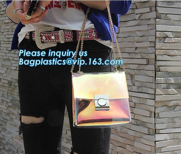 Women's Holographic Laser PVC Chain Cross Body Bag Clutch Shoulder Bag, Women Waterproof Security Shoulder Clear Tote ba