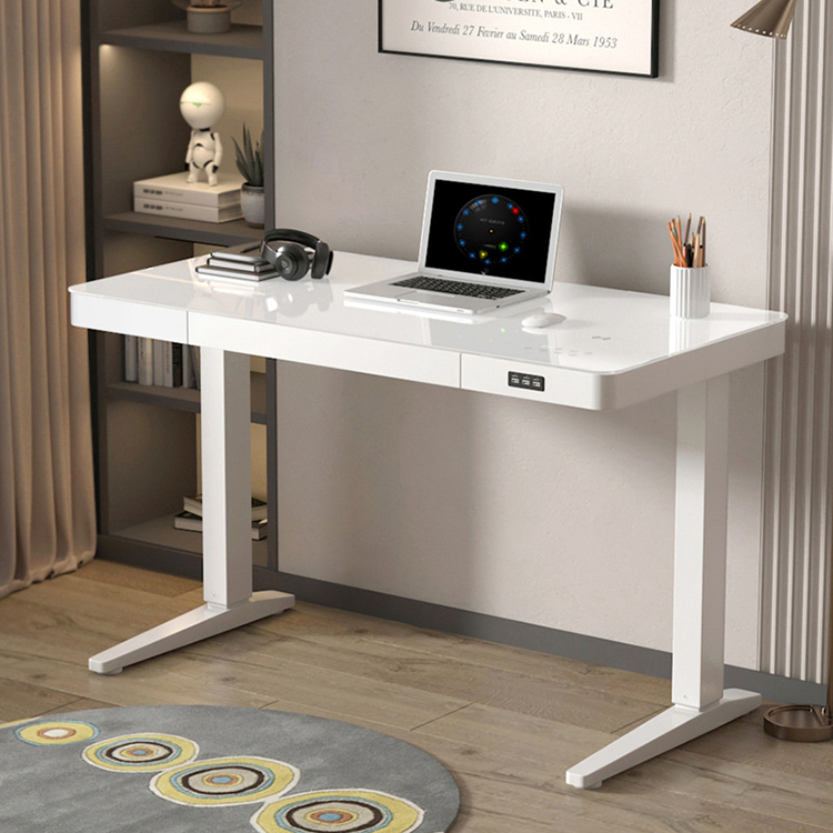 Colored Frame Adjustable Height Desk Custom White Marbling Wooden Electric Sit and Stand Up Office Table