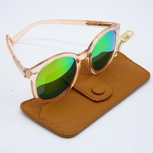 Travelling Textured Metal Chain Buckle PU Leather Sunglasses Case Multicolor