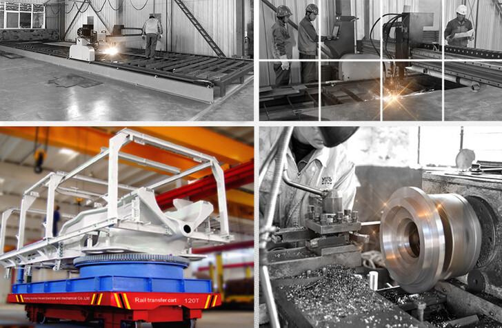 Concrete factory floor flatbed rail car with turning system