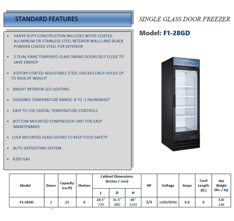 41.3 Cu.Ft Upright Glass Door Chiller