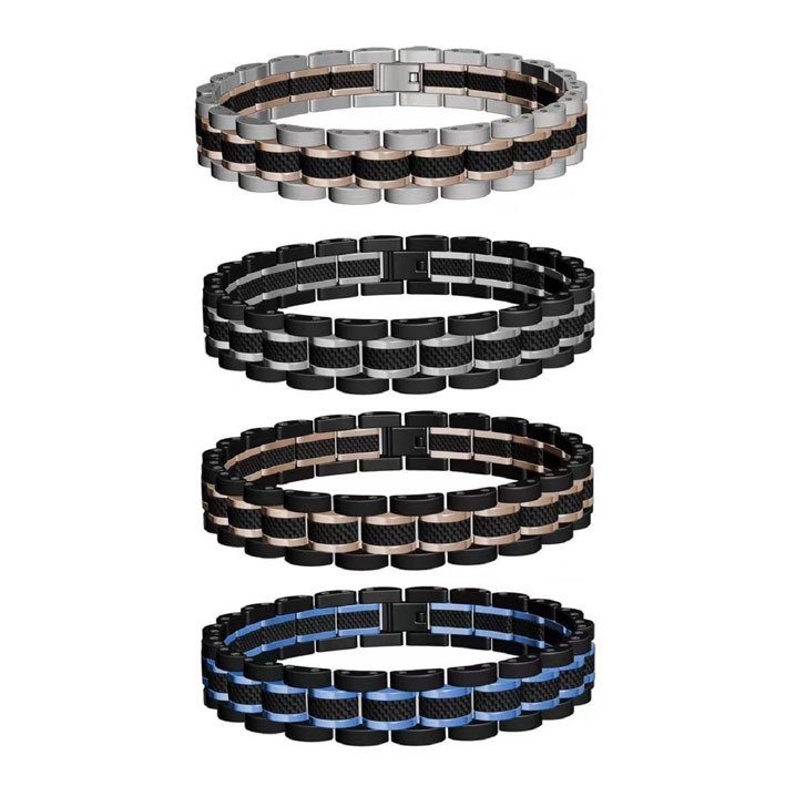 Colorful Stainless Steel Bracelet Classic Watch Band Bracelet With Black Leather Rope