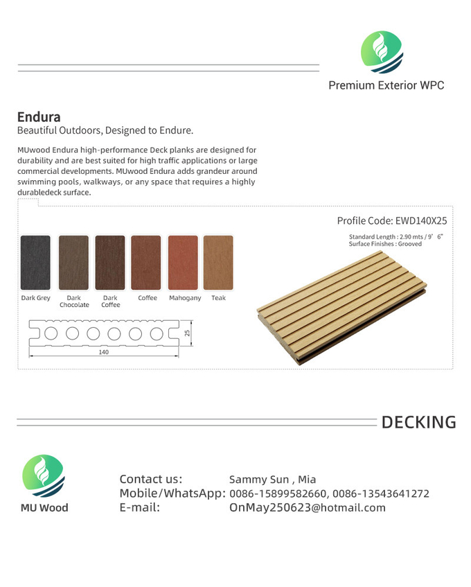 Outdoor/Indoor WPC Floor Decking Anti Slip Moisture Proof Wood Plastic Composite