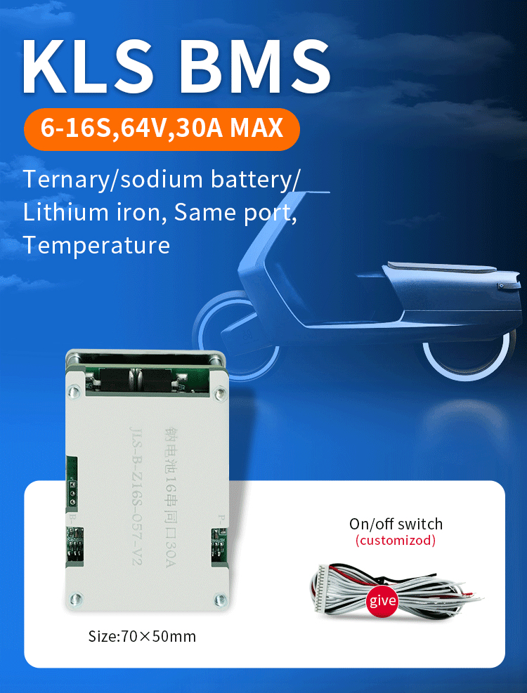 KLS 6s-16s 64v 30a 18650 Pcm Bms Lithium Ion Battery sodium battery bms For Ternary/sodium/lithium iron battery