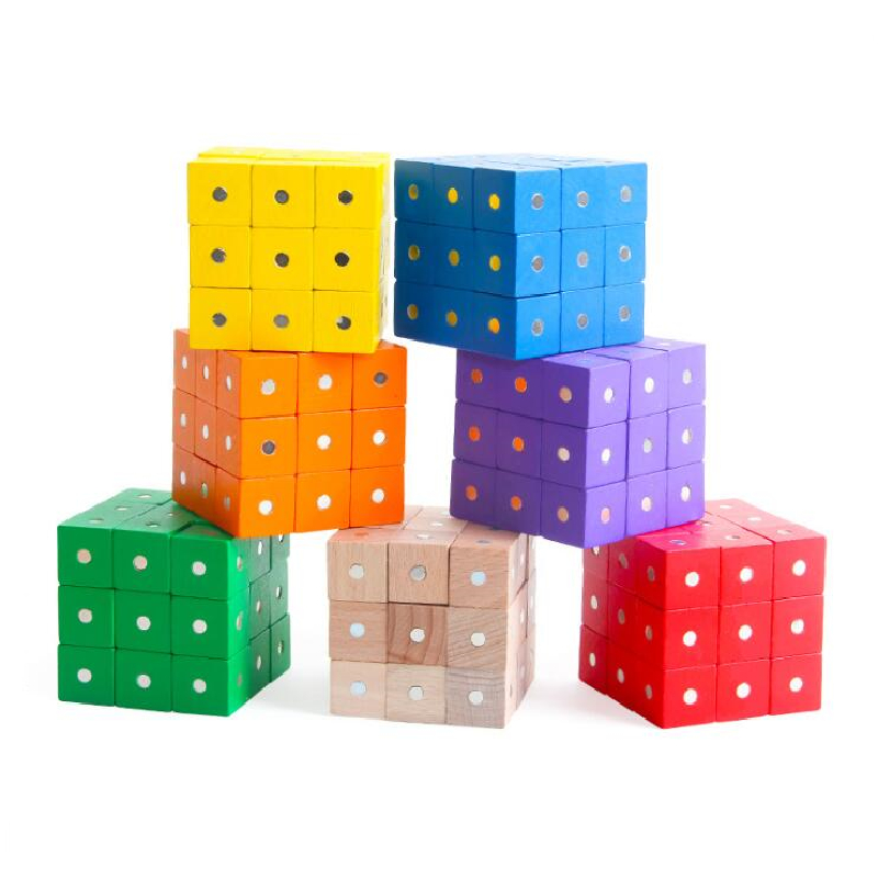 Educational Square Cube Rainbow Magnetic Blocks 10pc 2X2X2cm Wooden