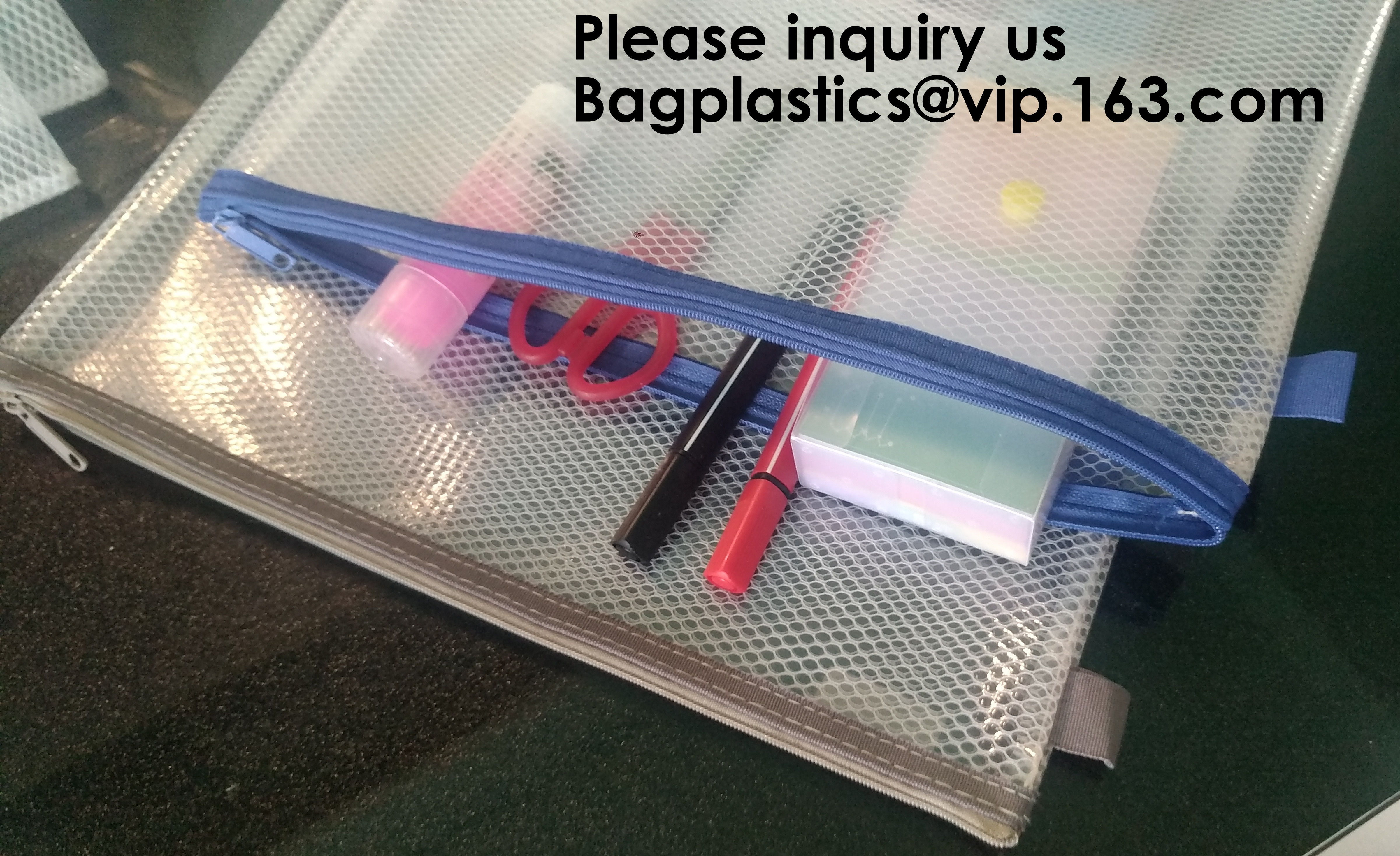 PVC A4/A5/A3 Waterproof Mesh Transparent Zipper File Folder Bag,A4 Double Zipper Mesh File Storage Bag With Color