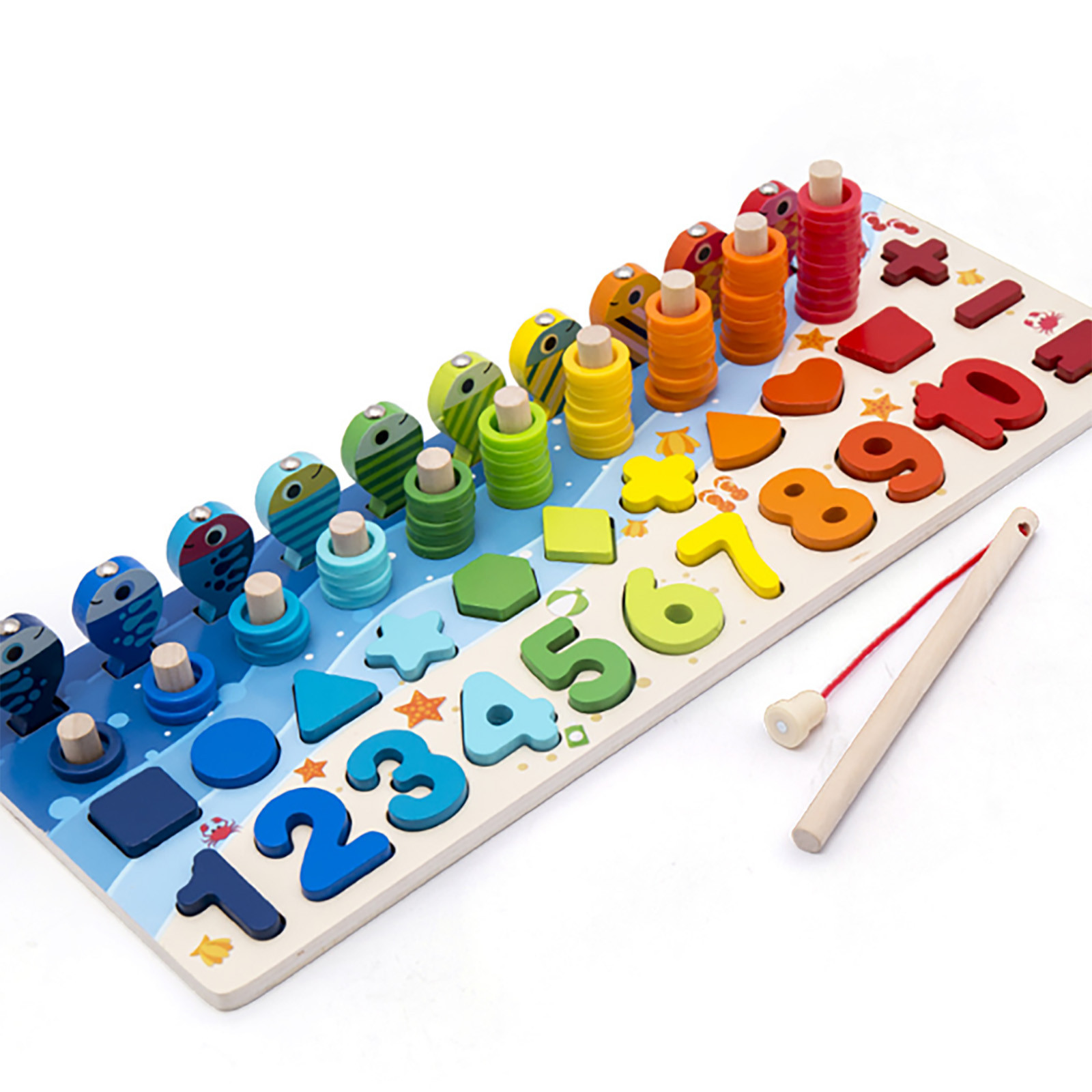 Math Fishing Educational Wooden Montessori Baby Toys 15cm