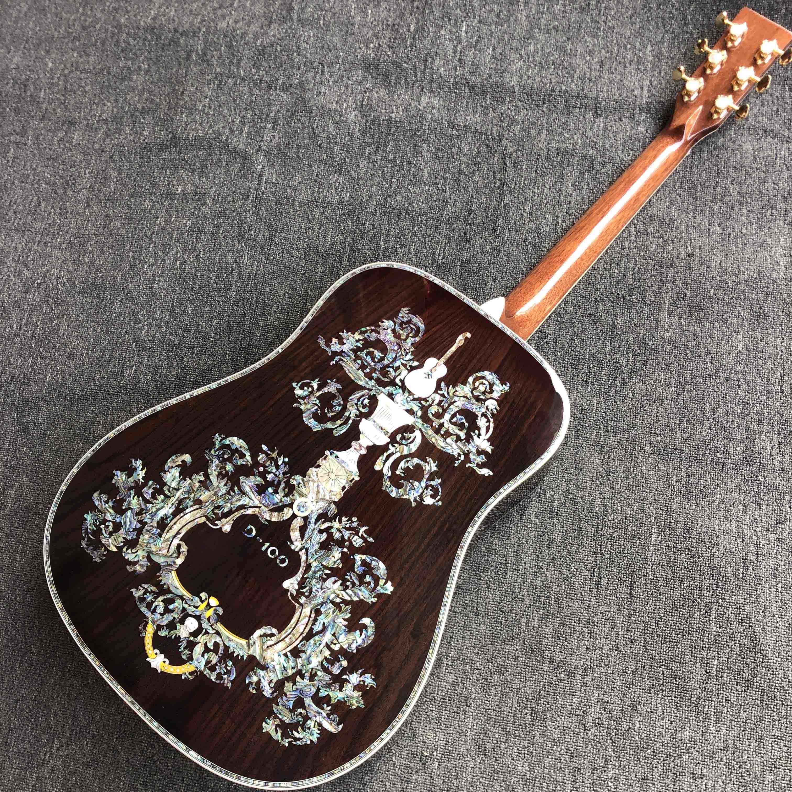 All Solid Wood Retro 41" D Type Acoustic Guitar Abalone Inlay Ebony Fingerboard